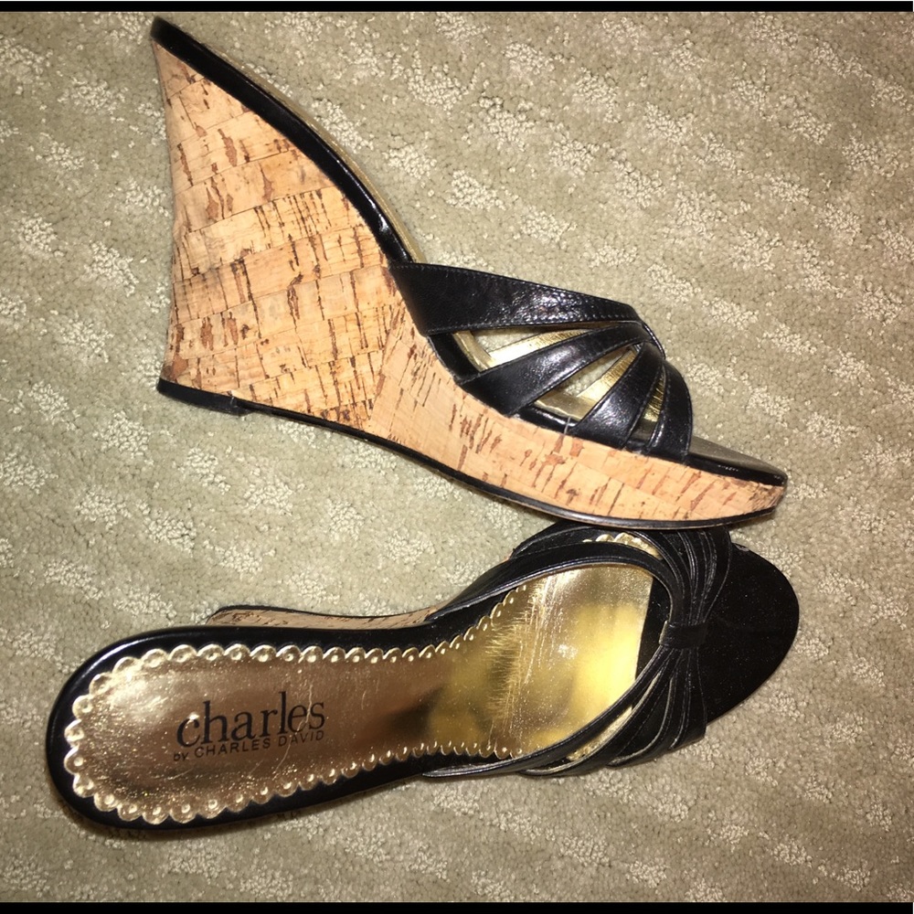 Black wedge heel sandals